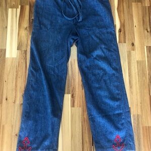 Blue Denim lightweight drawstring with anchor embroidery